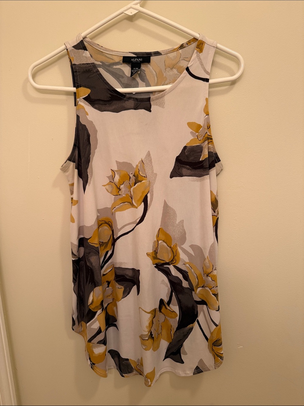 Alfani White Tank Top with Yellow & Gray Floral Print